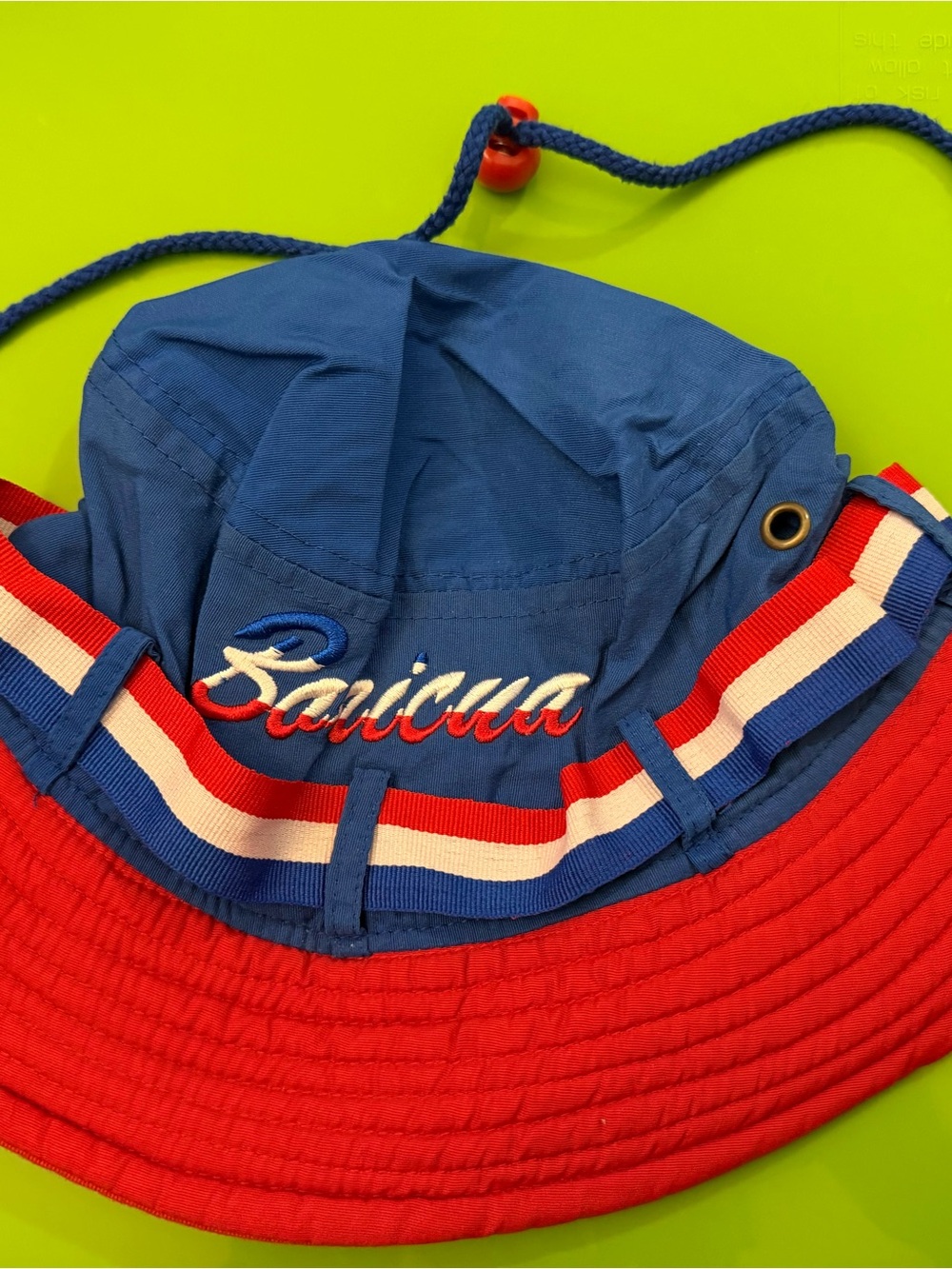 Boricua Red & Blue Bucket Hat with Striped Trim